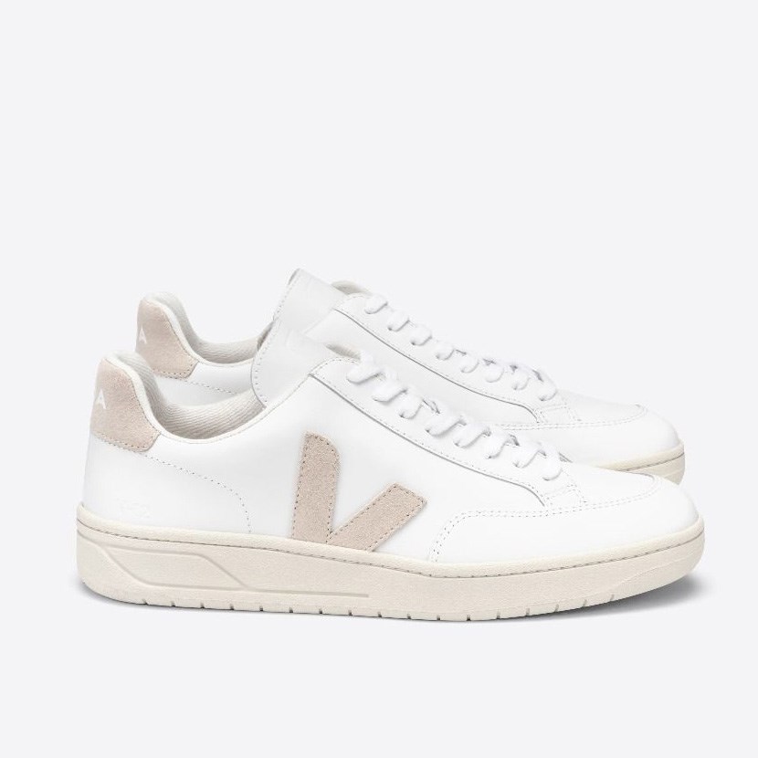 Veja V-12 Leather Womens Trainers White/Coral UK 65947